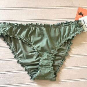 Shade & Shore Ruffled Low Rise Cheeky‎ Bikini Bottom Womens Small Green NWT